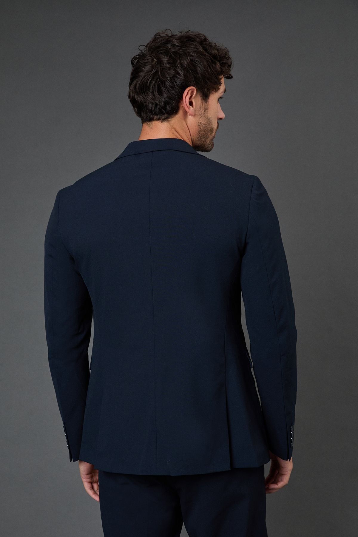 Burton Burton Men's Navy Stretch Skinny Fit Suit Jacket - 3