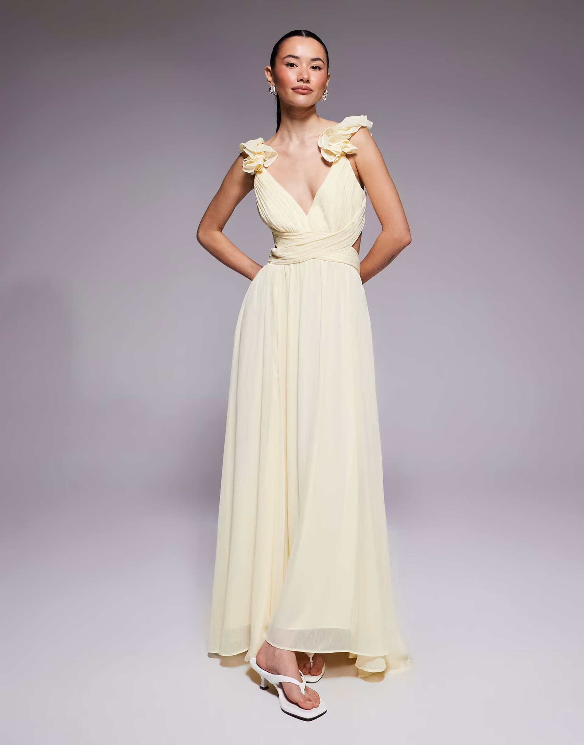 ASOS Forever New Petite ruffle shoulder midaxi dress in yellow