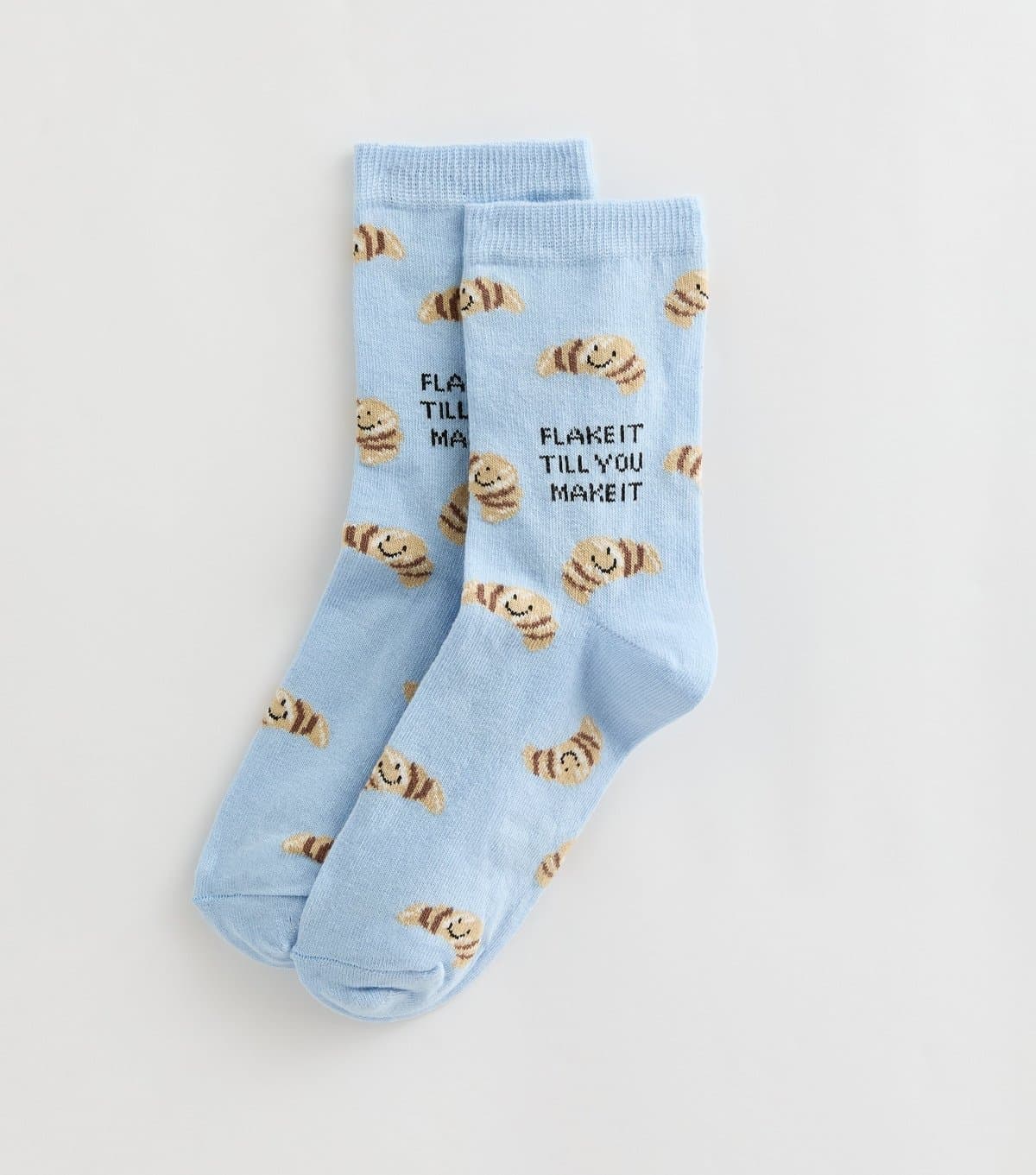 New Look Blue Cotton Rich Flake It Till You Make It Croissant Pattern Socks New Look