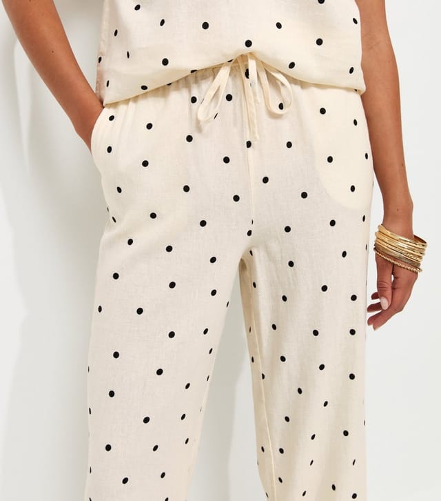 New Look Women's White Linen Rich Spot Print Wide Leg Trousers New Look - 3