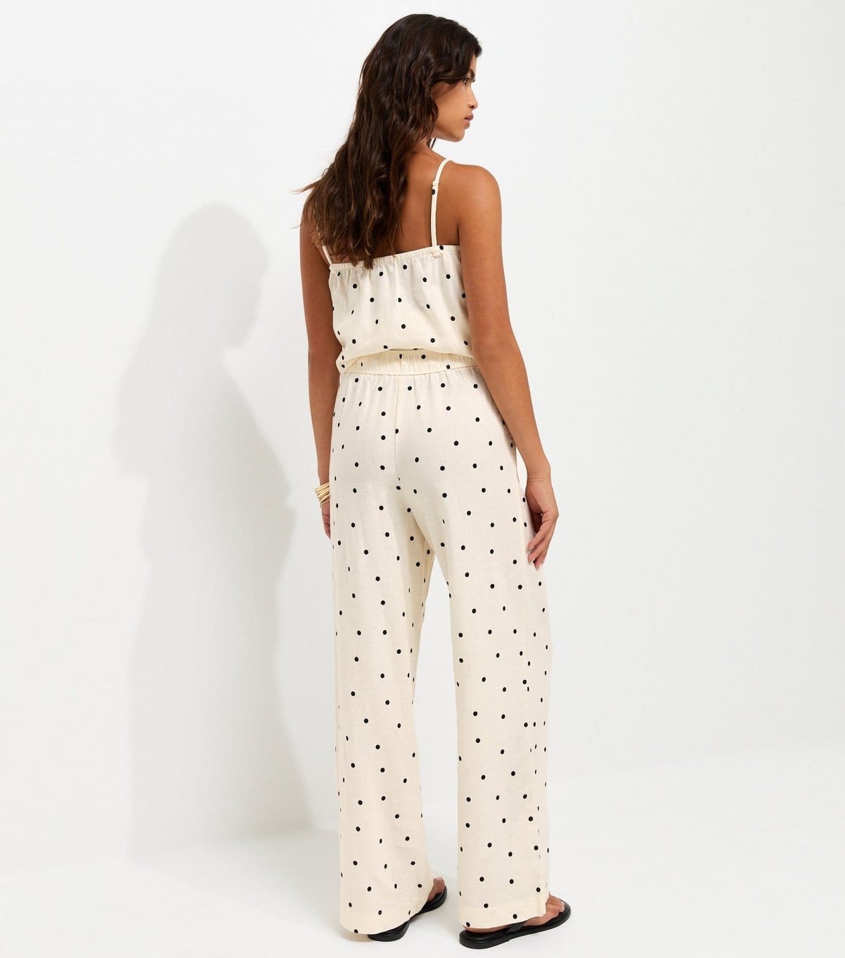 New Look Women's White Linen Rich Spot Print Wide Leg Trousers New Look - 4