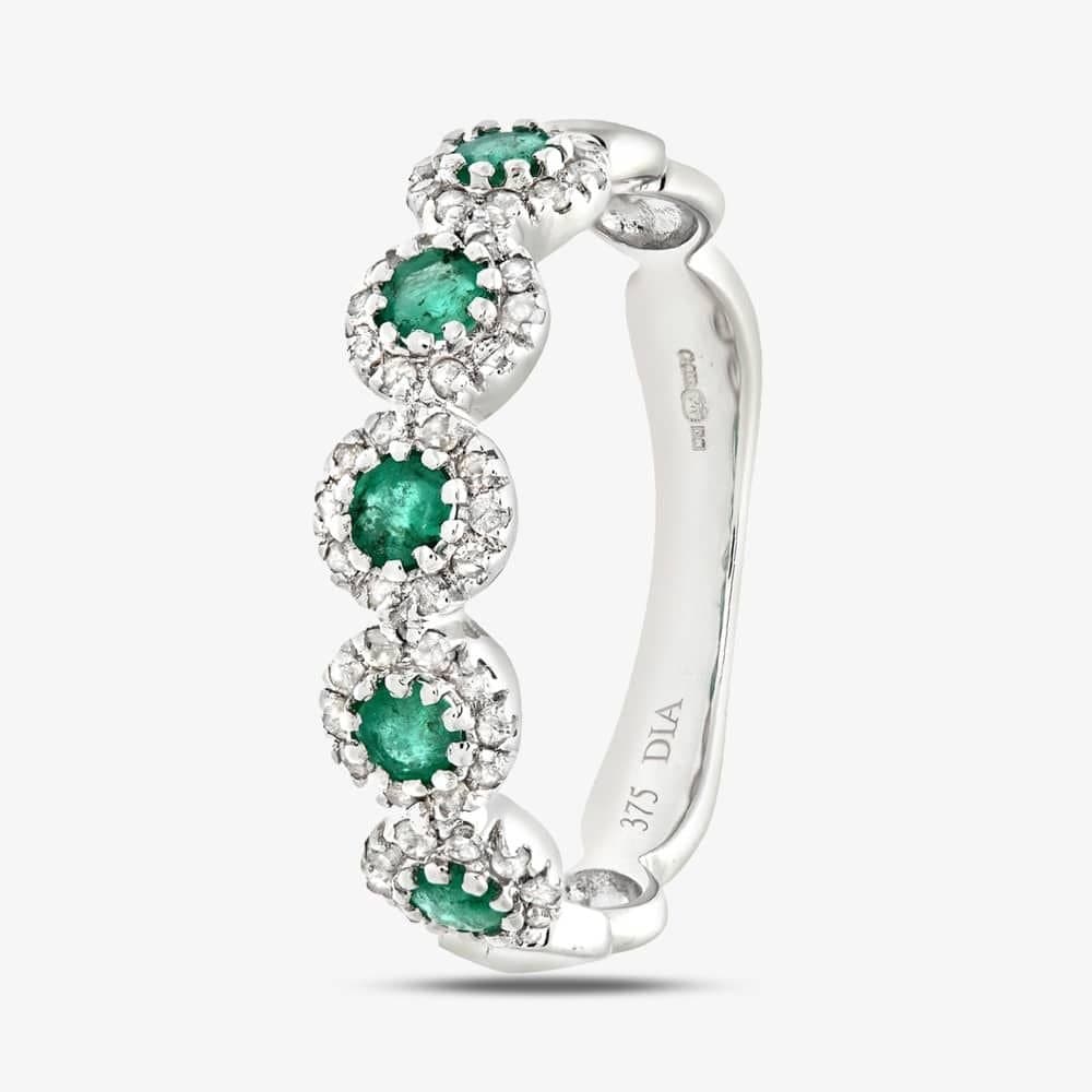 T.H.Baker T.H.Baker Silver Emerald Diamond Cluster Ring