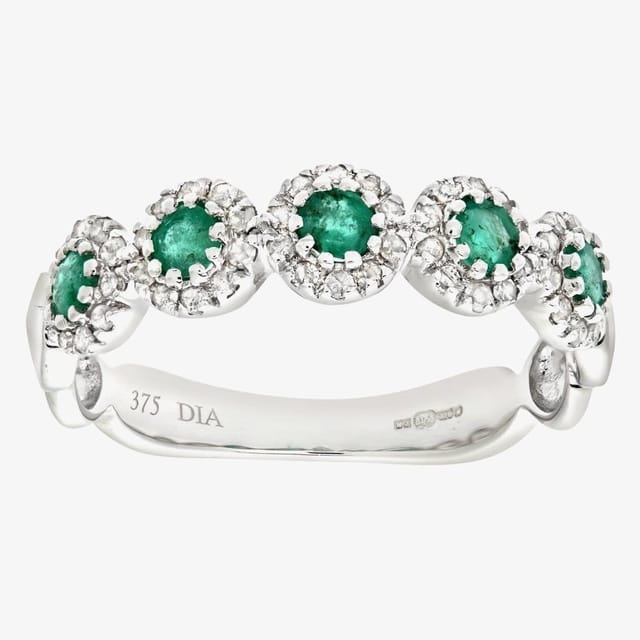 T.H.Baker T.H.Baker Women's 9ct White Gold Emerald Diamond Cluster Ring in Silver - 2
