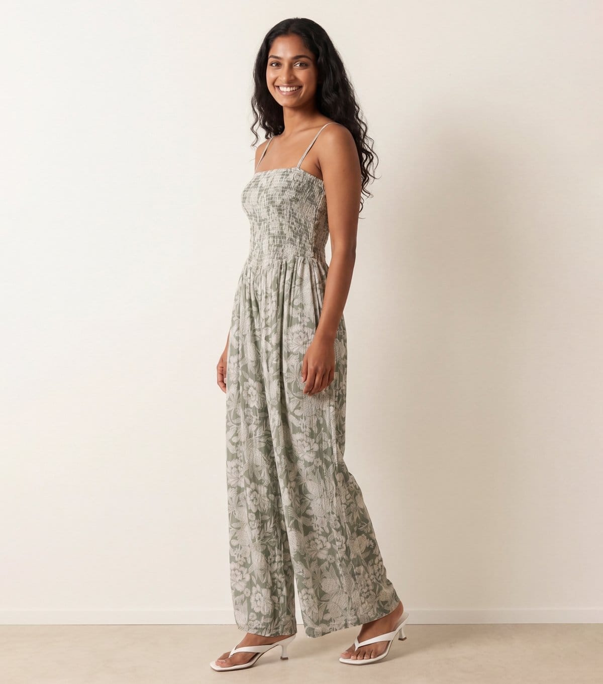 Blue Vanilla Light Green Floral Print Jumpsuit