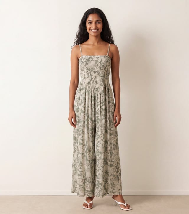 Blue Vanilla Women's Light Green Shirred Wide Leg Jumpsuit Blue Vanilla New Look - 3