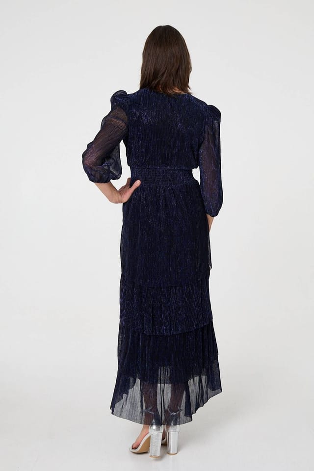 Izabel London Izabel London Women's Sparkly Semi Sheer Texture Maxi Dress in Navy - 3