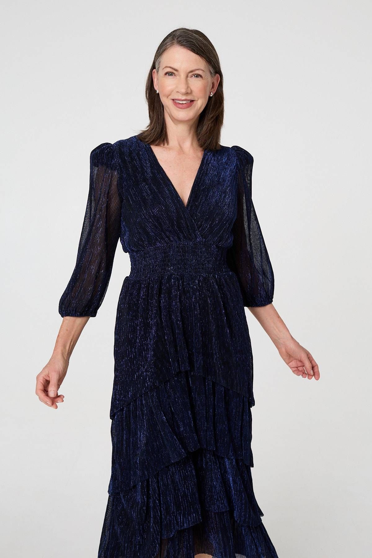 Izabel London Izabel London Women's Sparkly Semi Sheer Texture Maxi Dress in Navy - 4