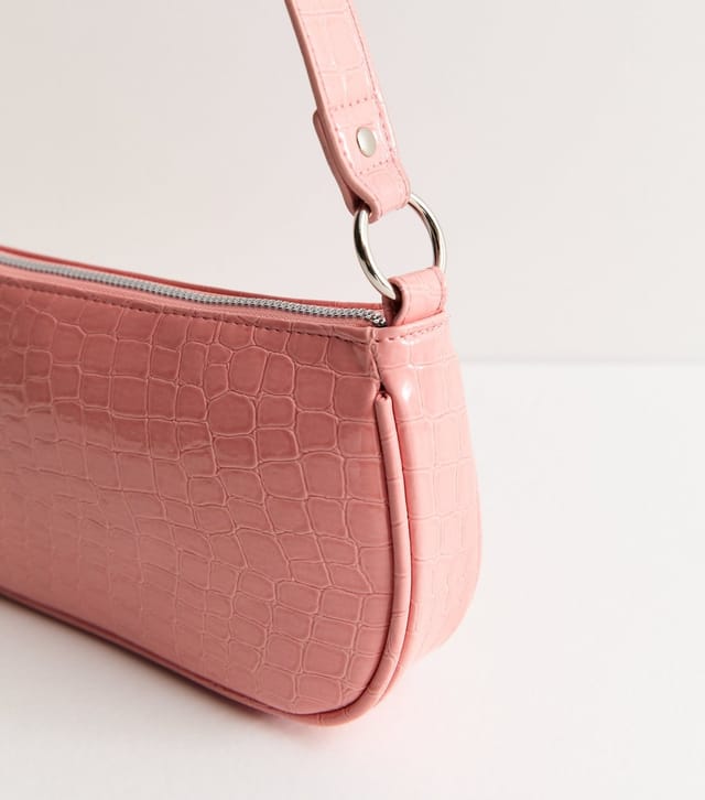 New Look Light Pink Faux Leather Crocodile Embossed Shoulder Bag Vegan New Look - 3