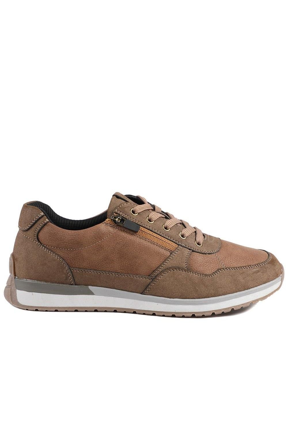 Pavers Pavers Men's Lace Up Trainer with Grip Sole in Brown - 2