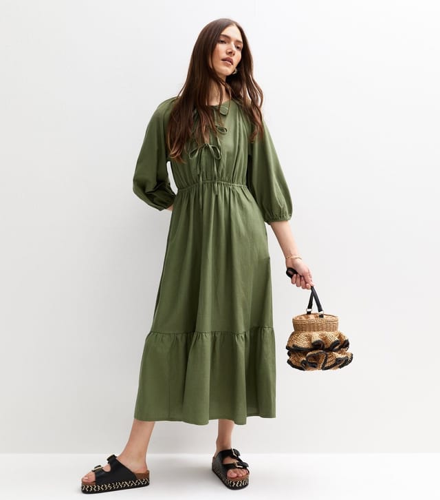 New Look Women's Khaki Bow Front Midi Dress New Look - 3