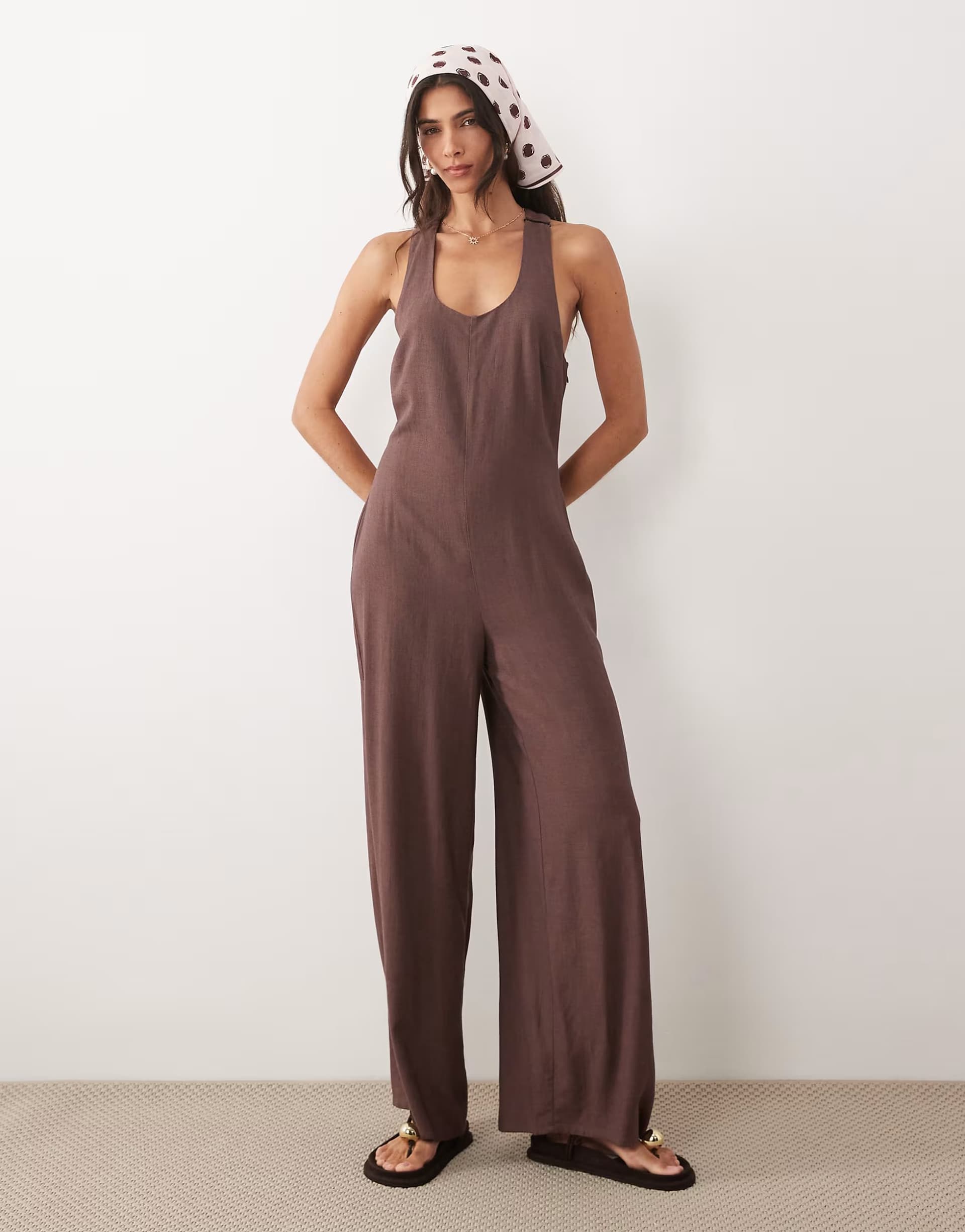 ASOS ASOS DESIGN wide leg jumpsuit with twist back in chocolate