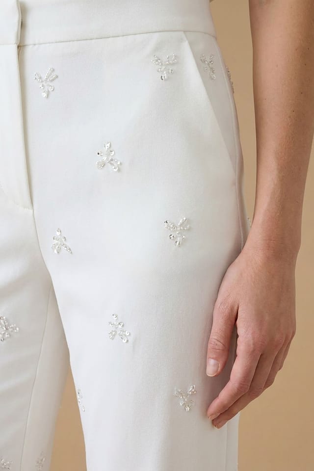 Oasis Oasis Women's Hen Embellished Feather Trim Trouser in Ivory - 3