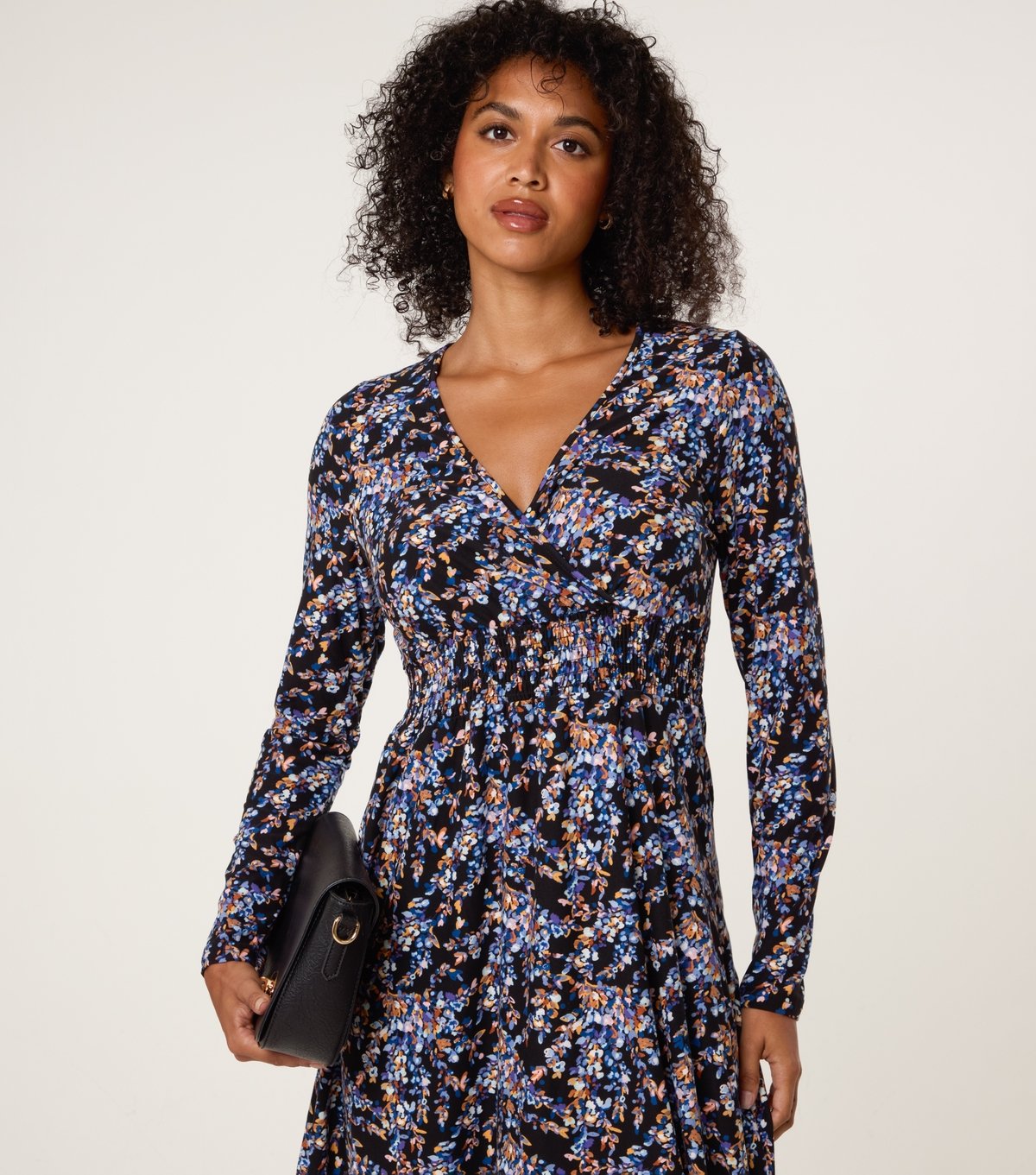 Blue Vanilla Women's Black Floral Print V-Neck Midi Dress Blue Vanilla New Look - 3