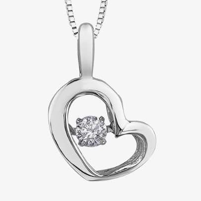 T.H.Baker T.H.Baker Women's 9ct White Gold 0.05ct Diamond Pulse Open Heart Pendant P3113W/05-10 in Silver