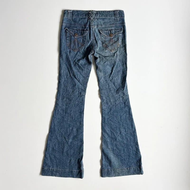 Vintage Supply Vintage Y2K low rise denim bootcut flared jeans with lace up detailing