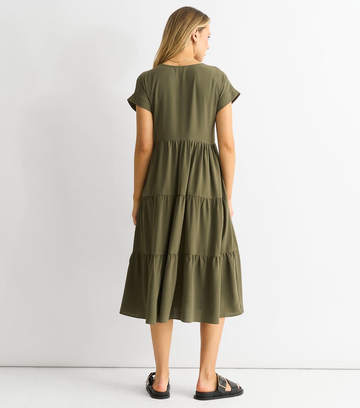 Gini London Women's Khaki Tiered Midi Smock Dress Gini London New Look - 4