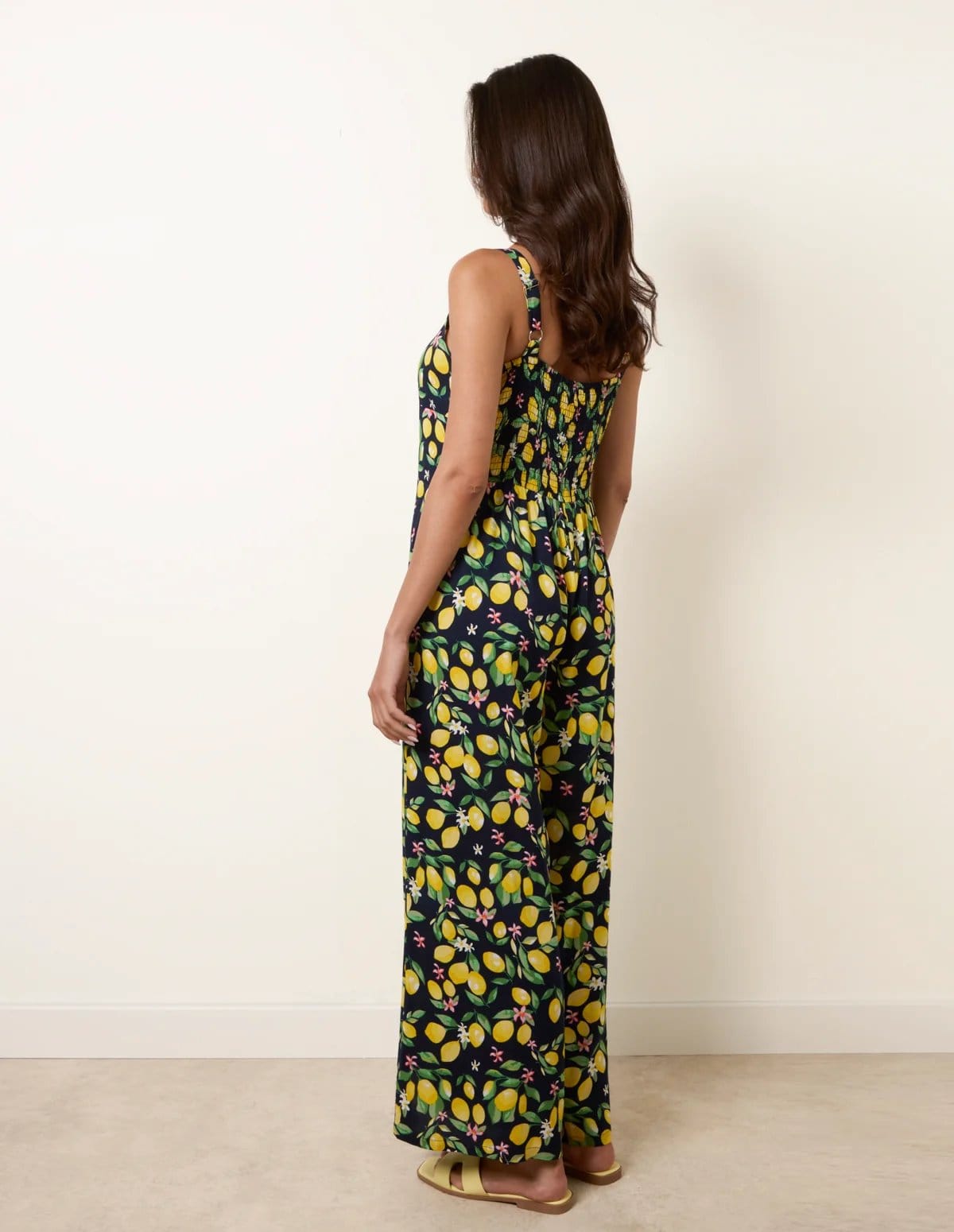 Blue Vanilla Lemon Print Front Tie Jumpsuit - 4