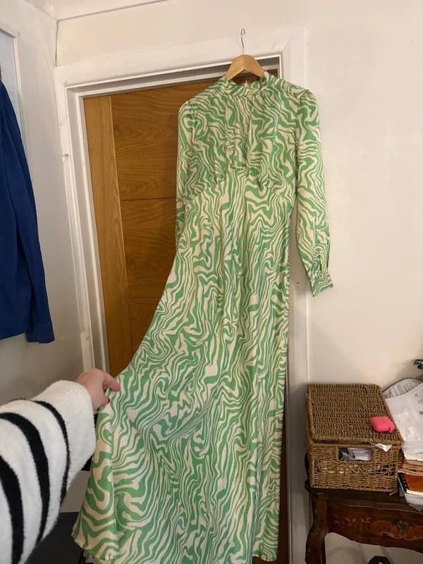 ASOS ASOS Green & Beige Animal Zebra Print Abstract Satin High Neck Maxi Dress