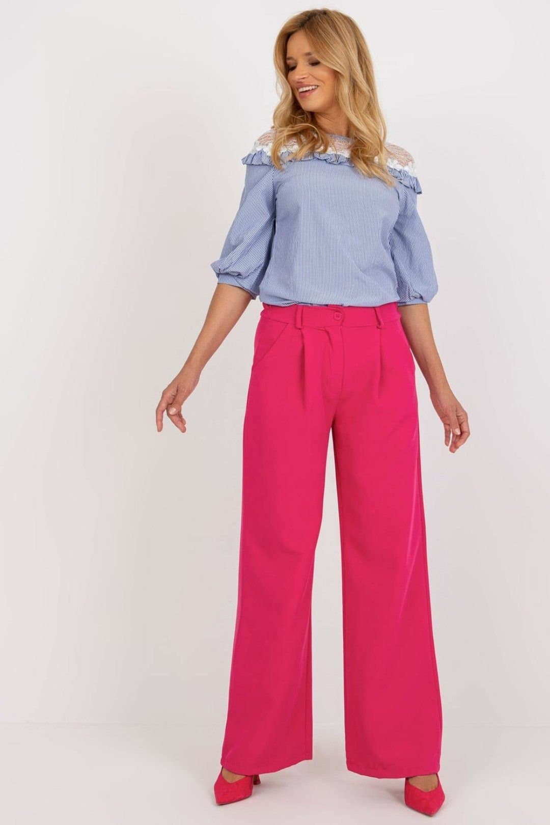 Love Lace Love Lace Pink High-Waisted Pleated Trousers