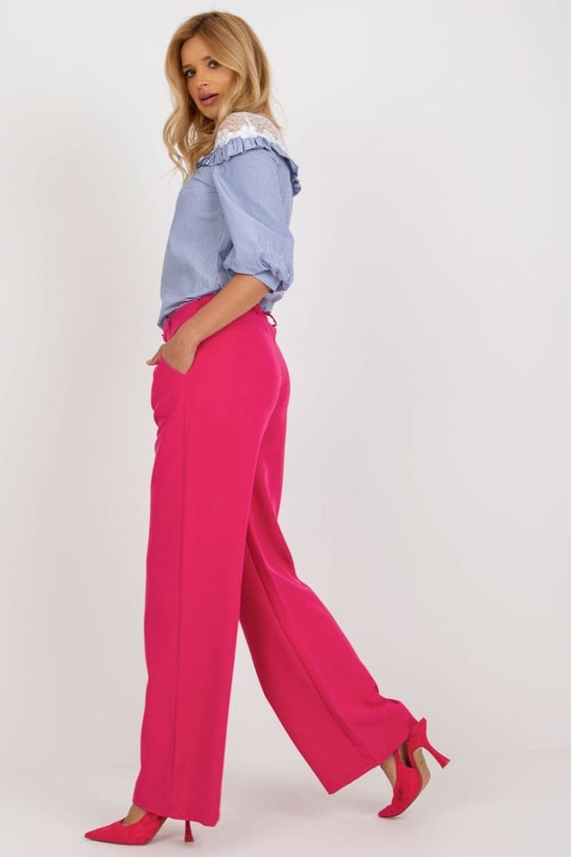 Love Lace Love Lace Women's High Waisted Pleated Trousers with Pockets in Pink - 2
