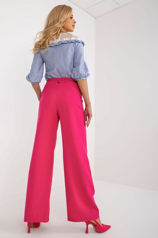 Love Lace Love Lace Women's High Waisted Pleated Trousers with Pockets in Pink - 3