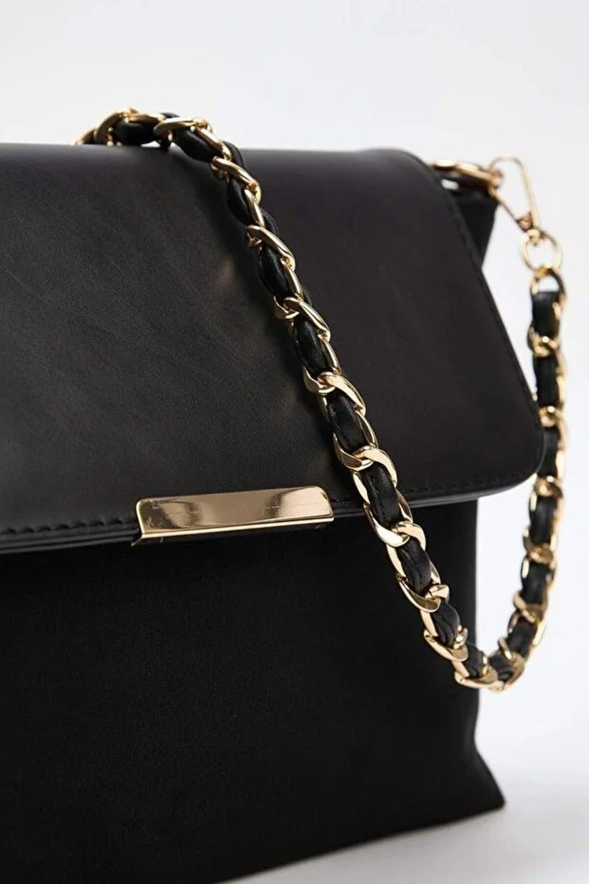 WOVCOR WOVCOR Women's Faux Suede Flap Clutch Bag with Woven Chain Strap in Black - 2