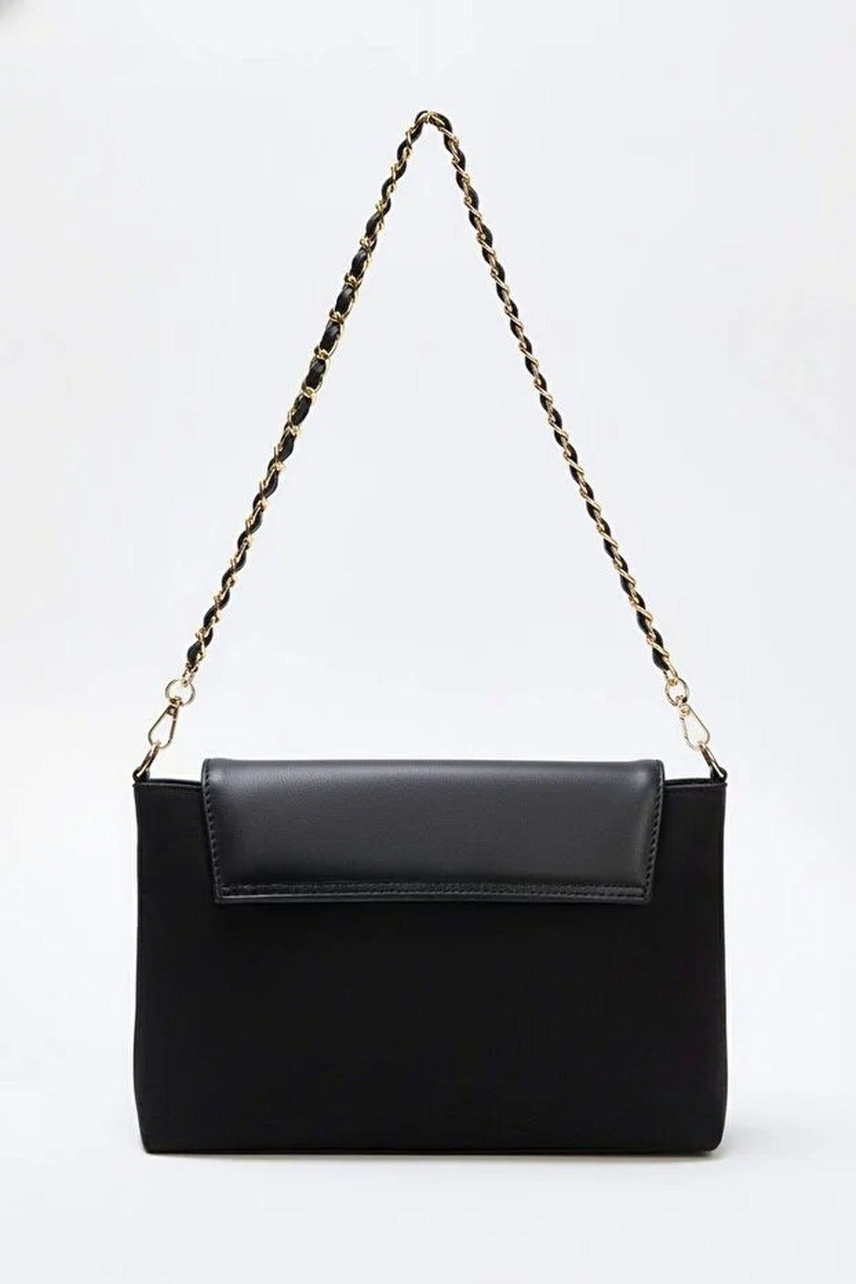 WOVCOR WOVCOR Women's Faux Suede Flap Clutch Bag with Woven Chain Strap in Black - 4