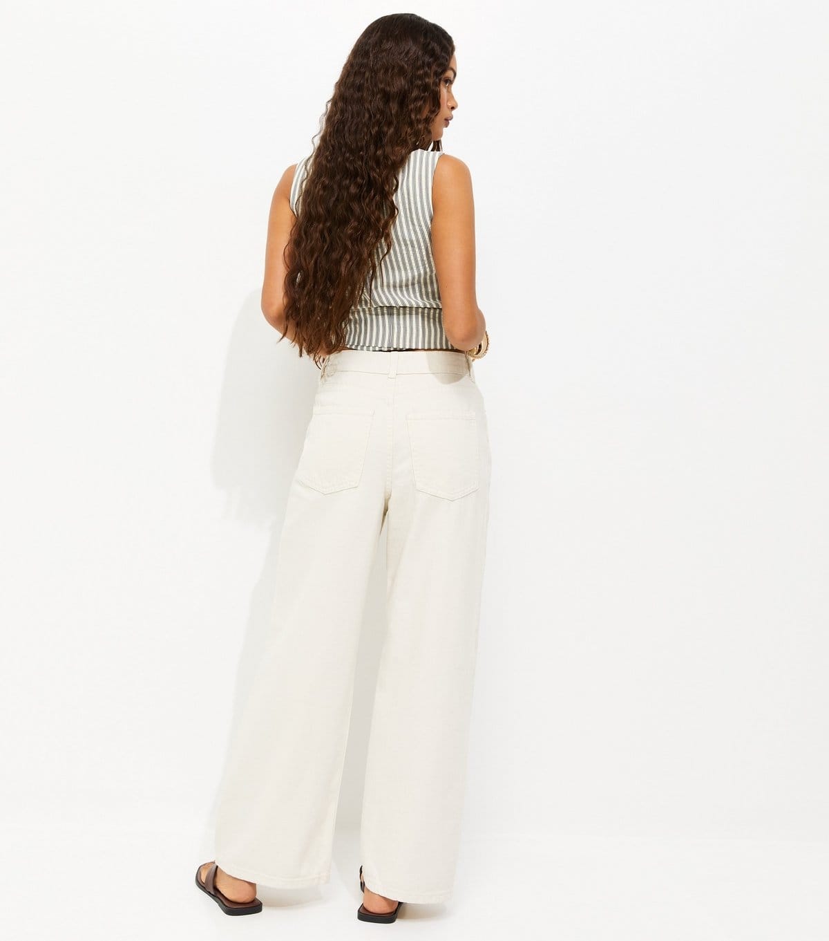 New Look Women's Petite Off White Wash High Waist Adalae Wide Leg Jeans New Look - 4