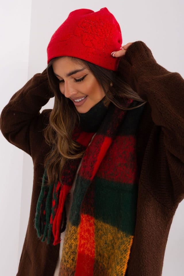 Love Lace Love Lace Women's Warm Winter Cashmere Beanie Hat with Decorative Rhinestones Style in Red - 2