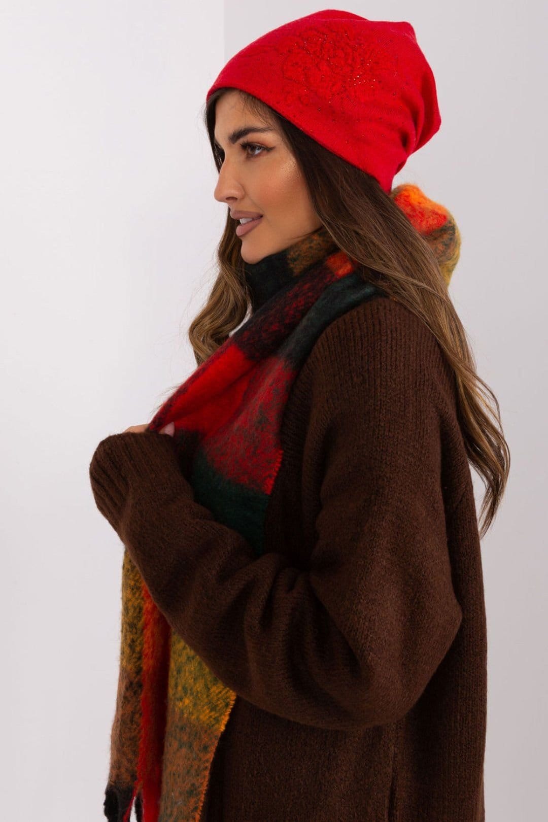 Love Lace Love Lace Women's Warm Winter Cashmere Beanie Hat with Decorative Rhinestones Style in Red - 4