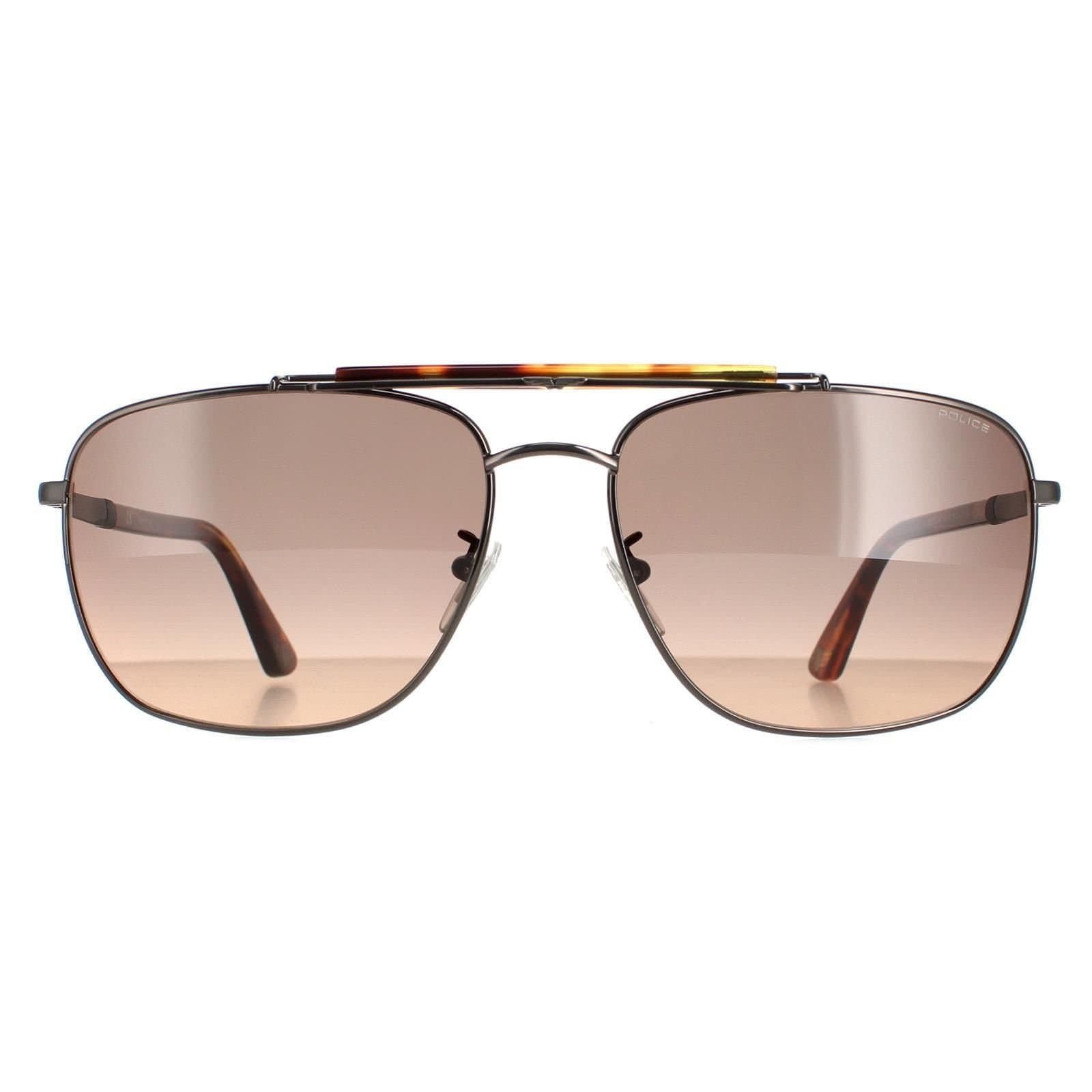 Police Police Men's Aviator Shiny Gunmetal Matte Smoke Gradient Orange SPLD43 Origins 44 in Silver