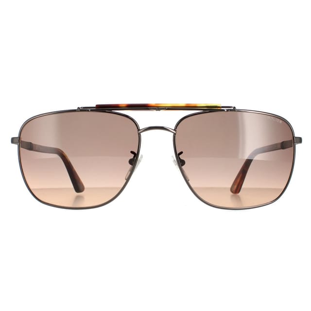 Police Police Men's Aviator Shiny Gunmetal Matte Smoke Gradient Orange SPLD43 Origins 44 in Silver - 2