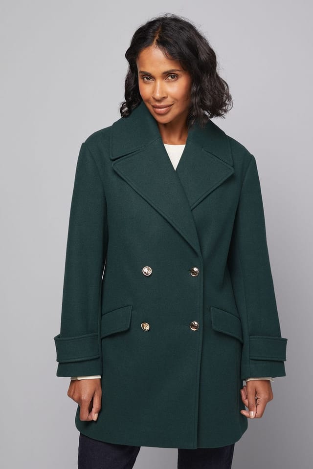 Wallis Wallis Women's Mid Length Double Breasted Coat in Dark Green - 2