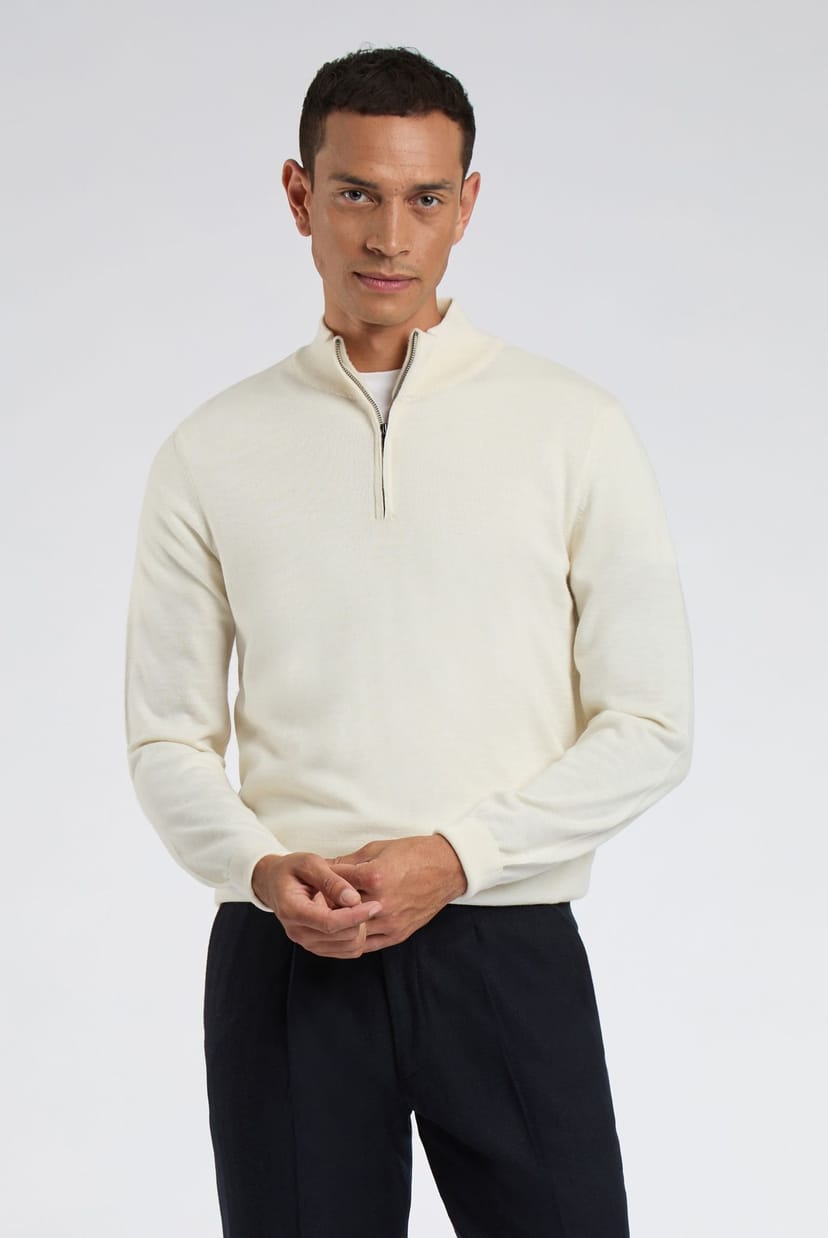 Melka Melka Men's Zip Neck Jumper in Beige - 1
