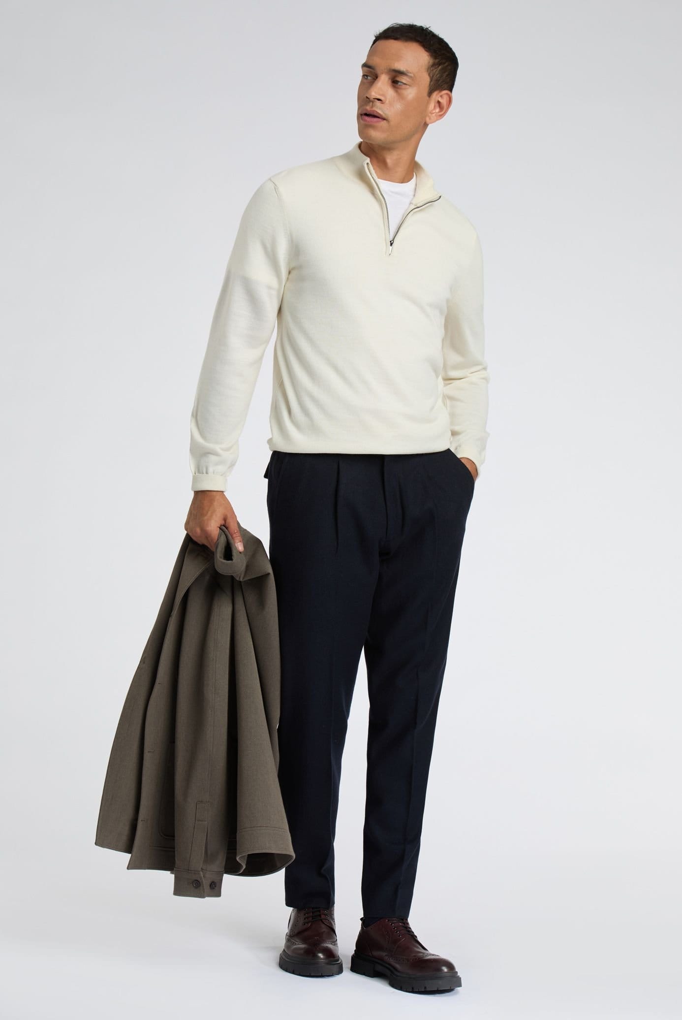 Melka Melka Men's Zip Neck Jumper in Beige - 4