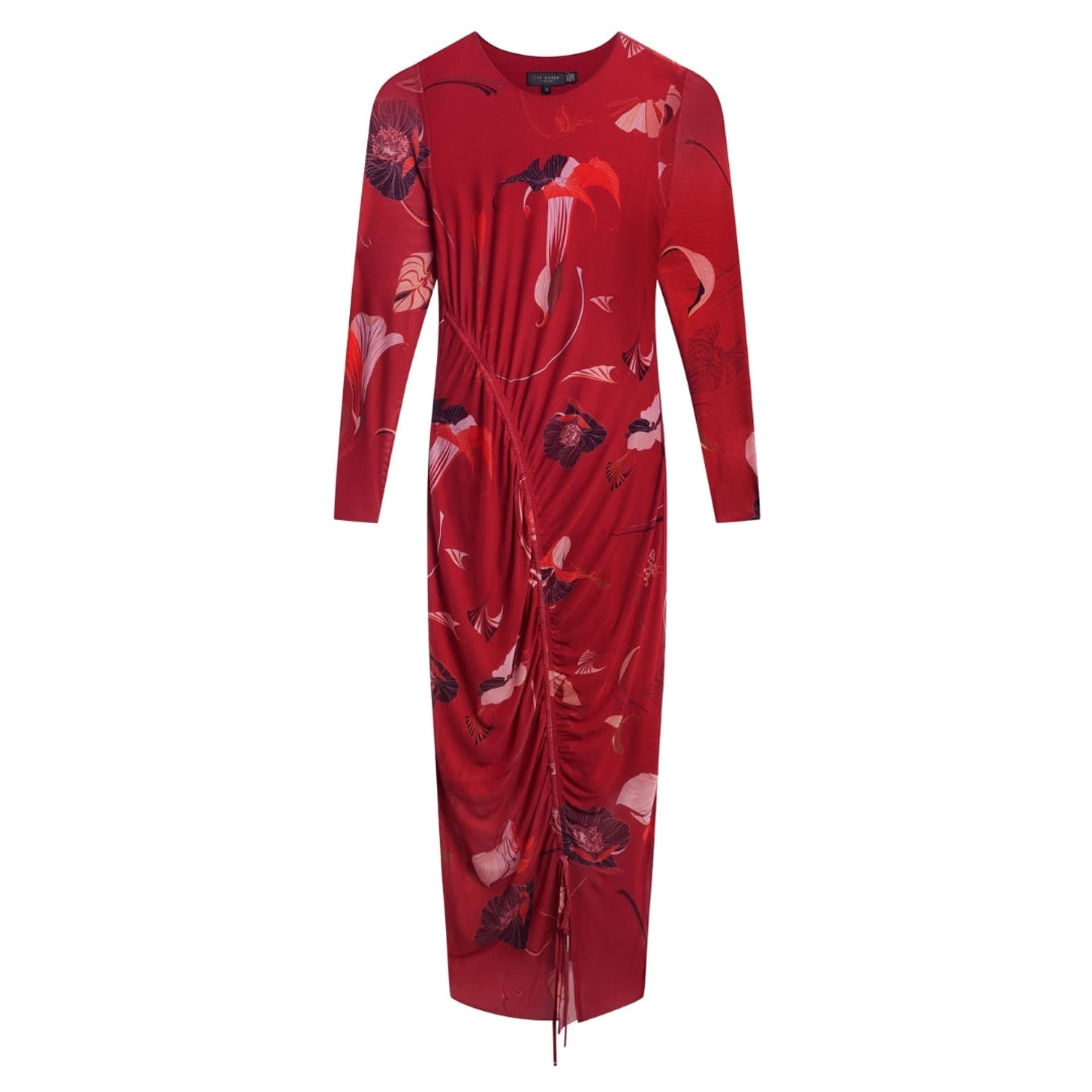 Ted Baker Ted Baker Women's Jazzy Long Sleeve Crew Neck Regular Fit Midi Dress in Dark Red