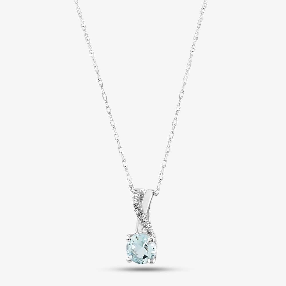 T.H.Baker T.H.Baker Women's 9ct White Gold Aquamarine & Diamond Crossover Pendant Necklace OJP1703-AQ in Silver - 2