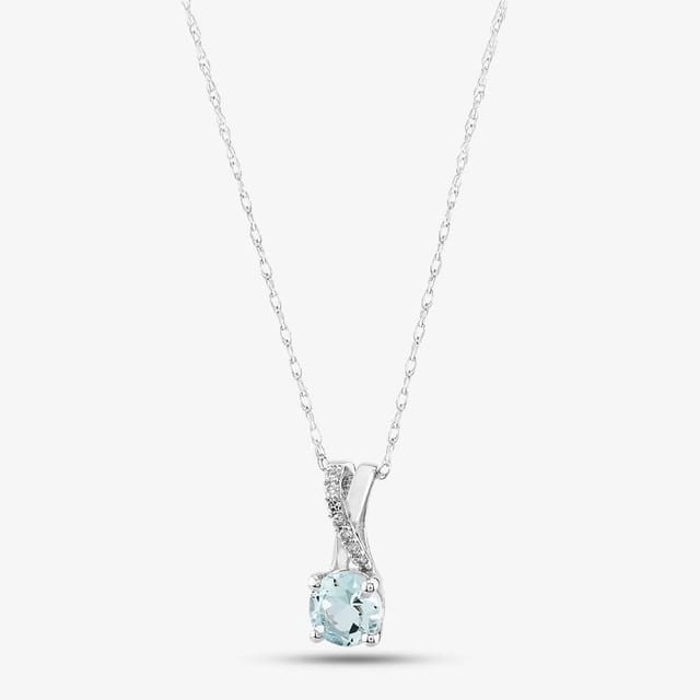 T.H.Baker T.H.Baker Women's 9ct White Gold Aquamarine & Diamond Crossover Pendant Necklace OJP1703-AQ in Silver - 2