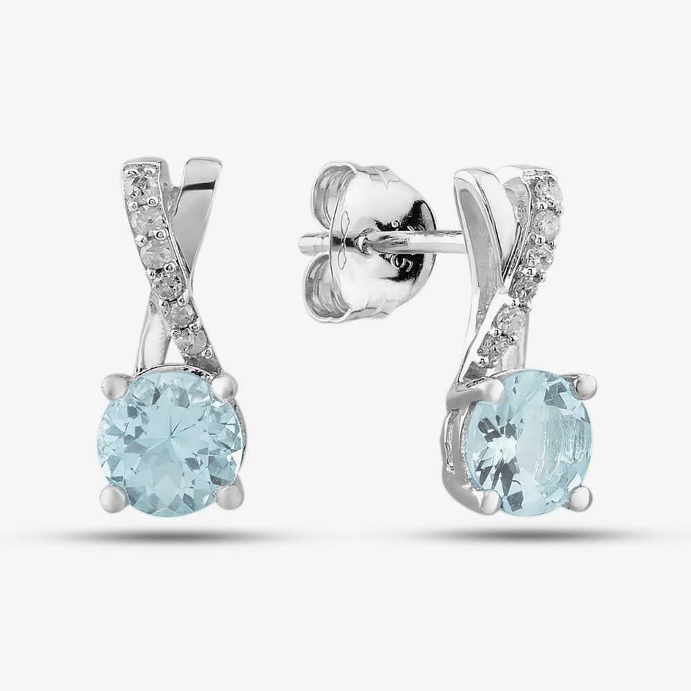 T.H.Baker T.H.Baker Women's 9ct White Gold Aquamarine & Diamond Crossover Pendant Necklace OJP1703-AQ in Silver - 3