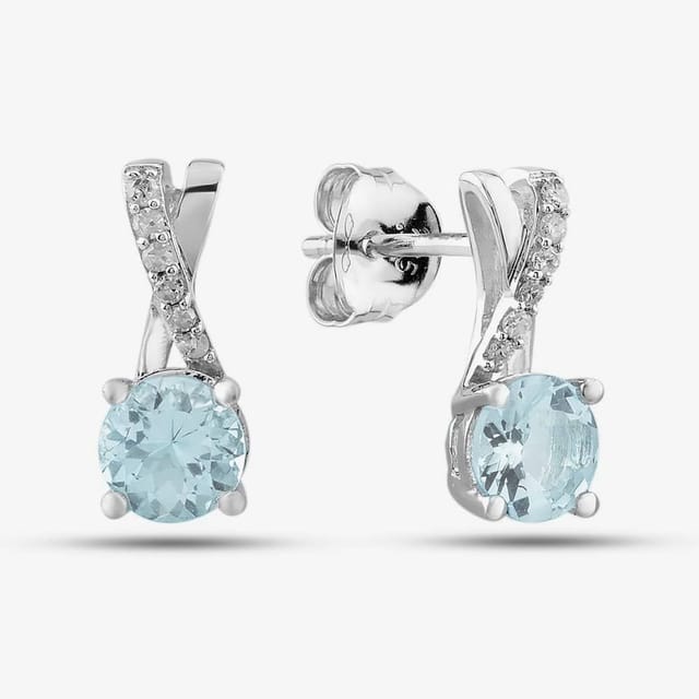 T.H.Baker T.H.Baker Women's 9ct White Gold Aquamarine & Diamond Crossover Pendant Necklace OJP1703-AQ in Silver - 3