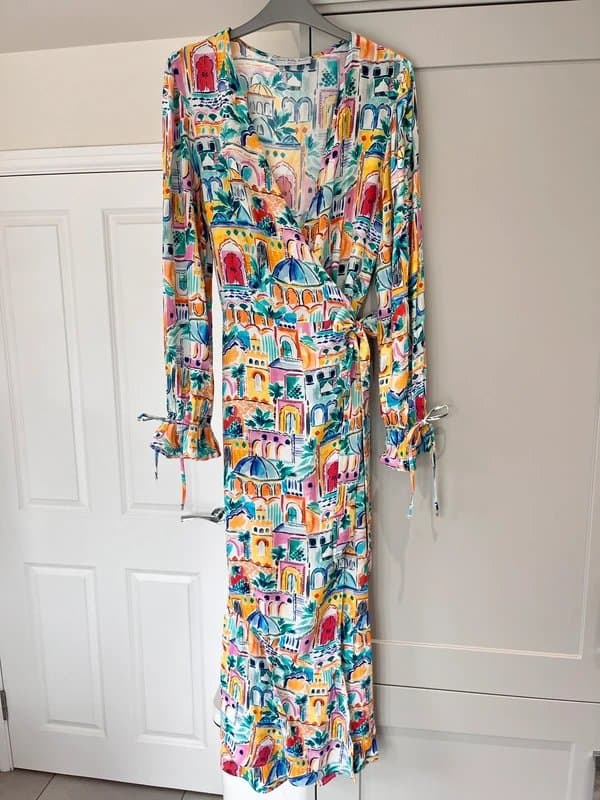 Never Fully Dressed Never Fully Dressed Italian City Scene Midi Wrap Dress | Size S | RRP £99