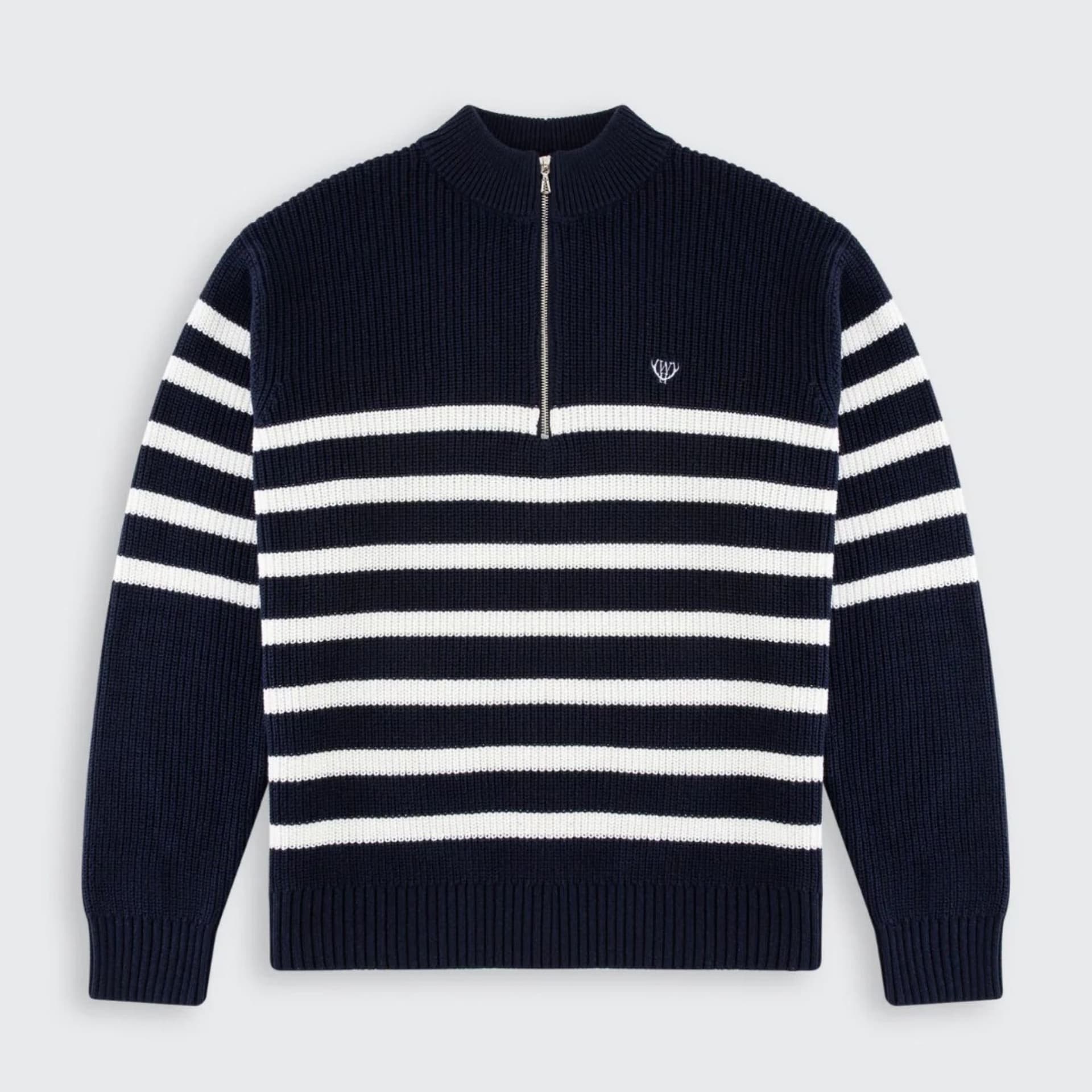 Walker & Hunt Walker & Hunt Men's Striped Huxley Quarter Zip in Navy