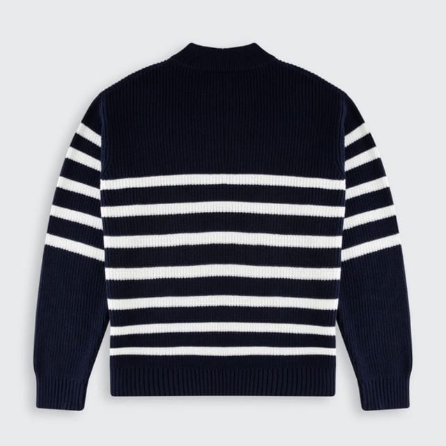 Walker & Hunt Walker & Hunt Men's Striped Huxley Quarter Zip in Navy - 2