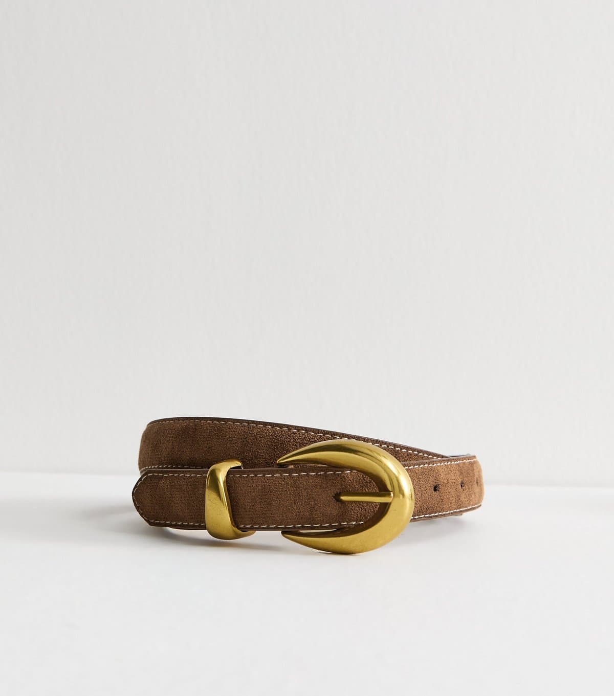 New Look Brown Faux Suede Contrast Stitch Belt New Look