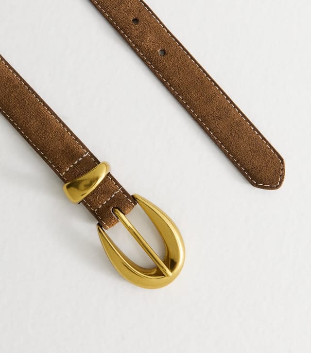 New Look Brown Faux Suede Contrast Stitch Belt New Look - 3