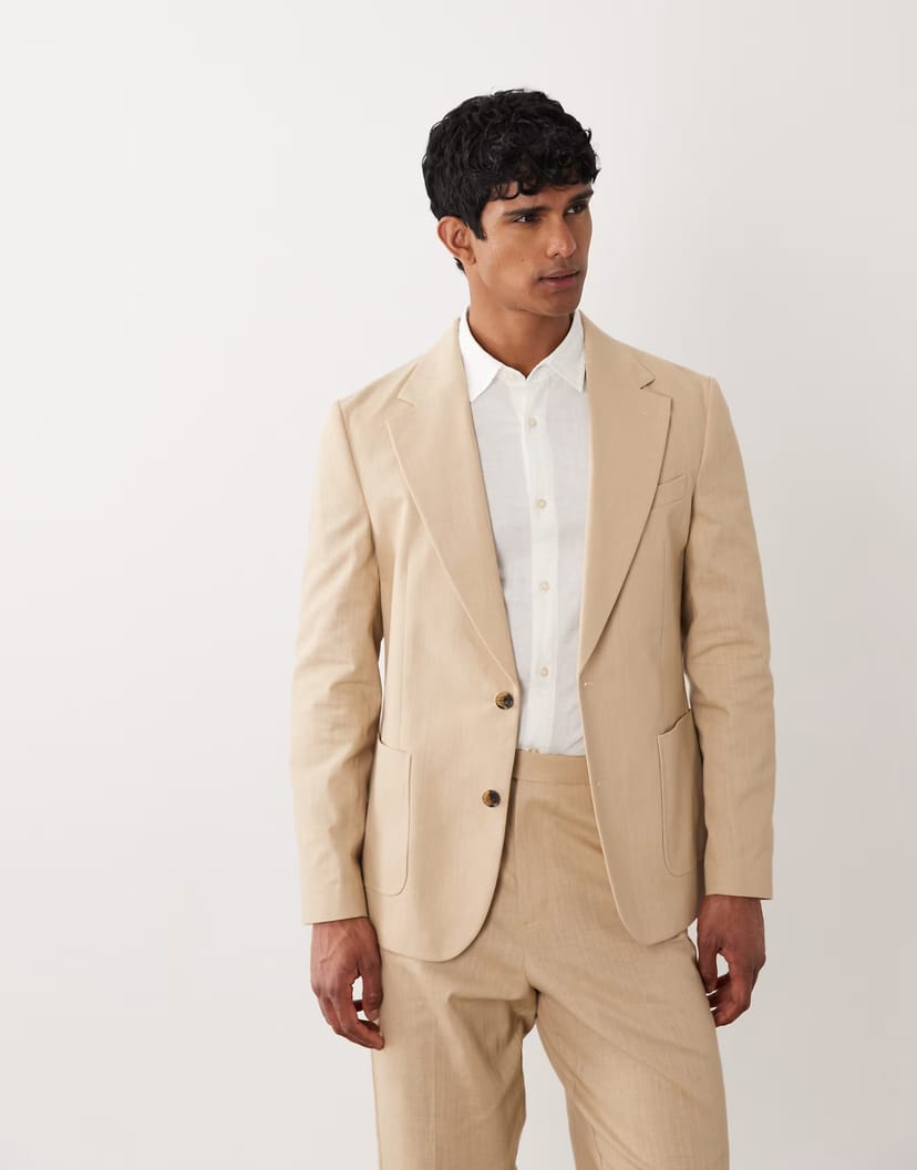 ASOS ASOS DESIGN slim fit suit blazer in stone slub texture - 1