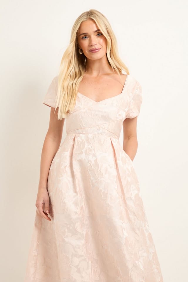Wallis Wallis Women's Petite Jacquard Seam Detail Midi Dress in Pale Pink - 2