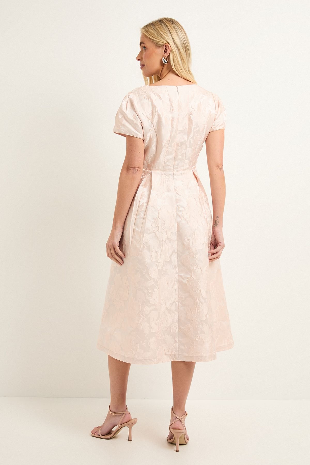 Wallis Wallis Women's Petite Jacquard Seam Detail Midi Dress in Pale Pink - 3