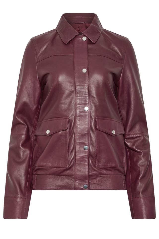 Long Tall Sally Long Tall Sally Women's Tall Leather Biker Jacket in Burgundy - 2