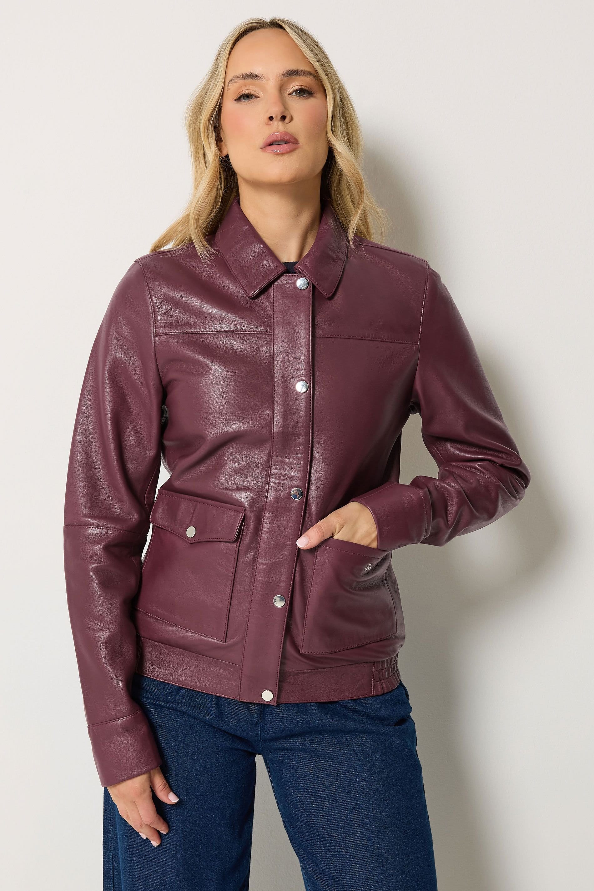 Long Tall Sally Long Tall Sally Women's Tall Leather Biker Jacket in Burgundy - 4
